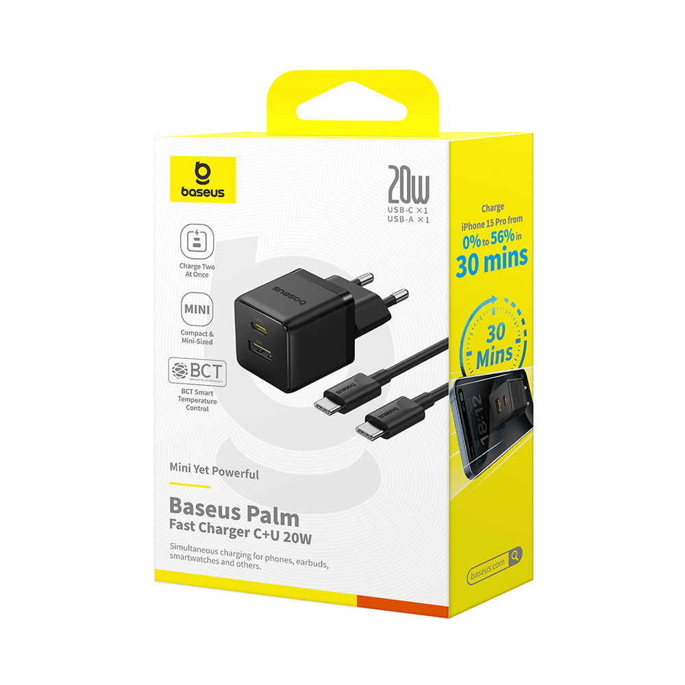 Netzladegerät mit USB-C Kabel Baseus Palm, 20W, 3A, 1 x USB-A - 1 x USB-C, Schwarz P10111608113-01