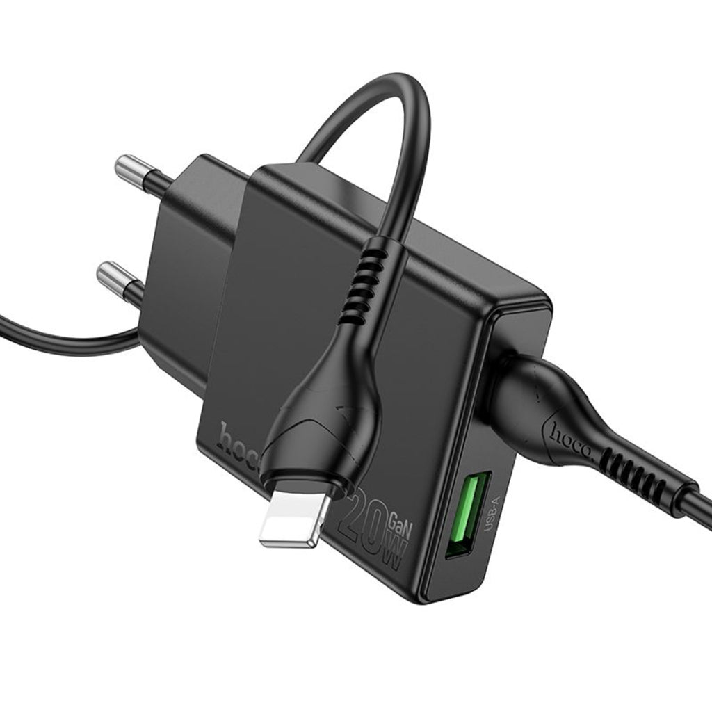 Netzladegerät mit Lightning-Kabel HOCO N38, 20W, 3A, 1 x USB-A - 1 x USB-C, Schwarz