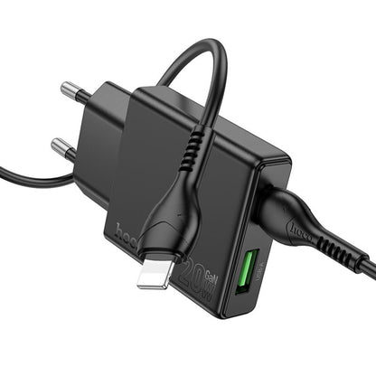Netzladegerät mit Lightning-Kabel HOCO N38, 20W, 3A, 1 x USB-A - 1 x USB-C, Schwarz