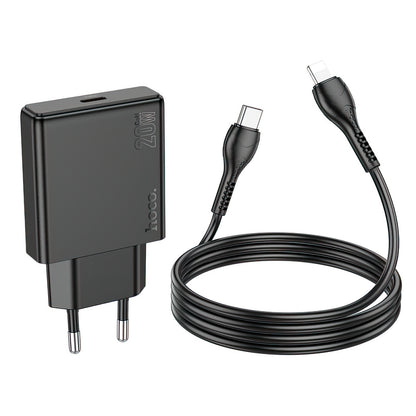 Netzladegerät mit Lightning-Kabel HOCO N37, 30W, 3A, 1 x USB-C, Schwarz