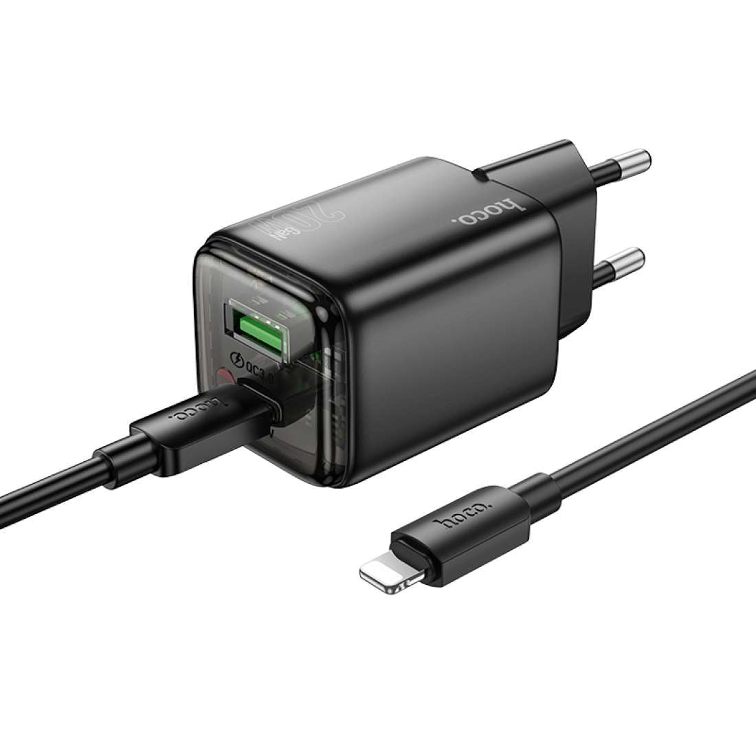 Netzladegerät mit Lightning-Kabel HOCO N52, 20W, 3A, 1 x USB-A - 1 x USB-C, Schwarz