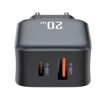 Netzladegerät mit Lightning-Kabel XO Design L154, 20W, 3A, 1 x USB-A - 1 x USB-C, Schwarz