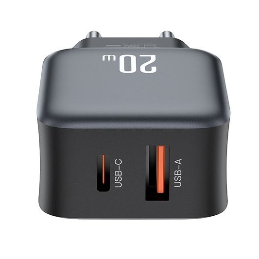 Netzladegerät mit Lightning-Kabel XO Design L154, 20W, 3A, 1 x USB-A - 1 x USB-C, Schwarz