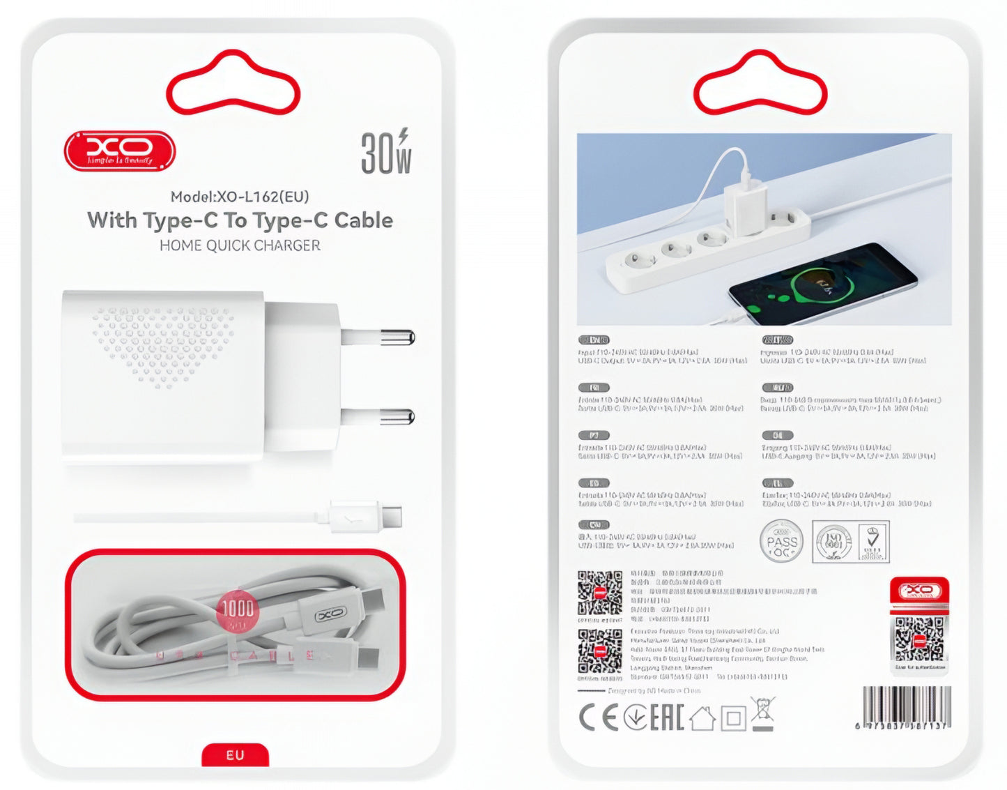 Netzladegerät mit USB-C Kabel XO Design L162, 30W, 3A, 1 x USB-C, Weiß