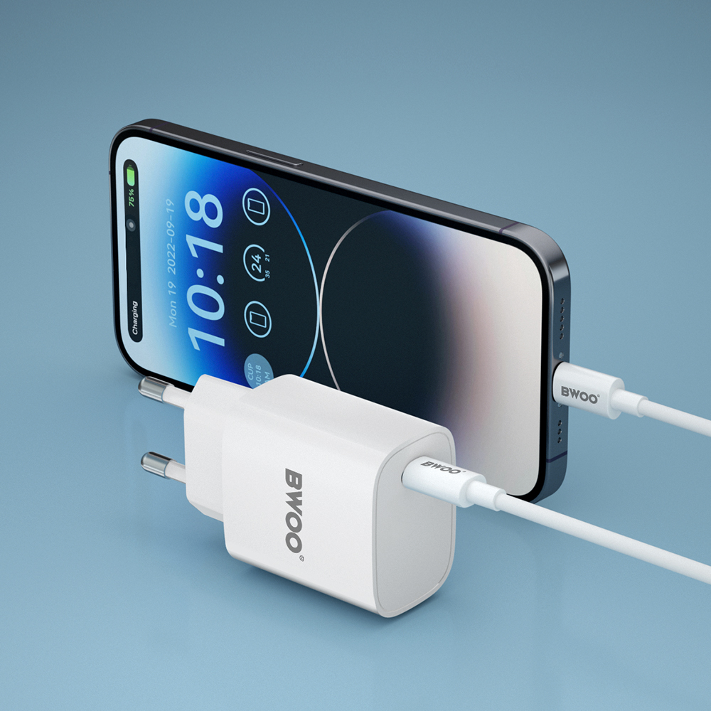 Network Charger with Lightning Cable BWOO CDA159, 20W, 3A, 1 x USB-C, White