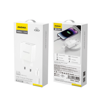Netzladegerät mit Lightning-Kabel Dudao A4EU, 10W, 2.1A, 1 x USB-A, Weiß