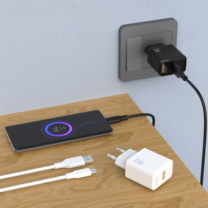Netzteil mit USB-C-Kabel Dudao A23TEU, 12W, 2,4A, 1 x USB-A, Schwarz