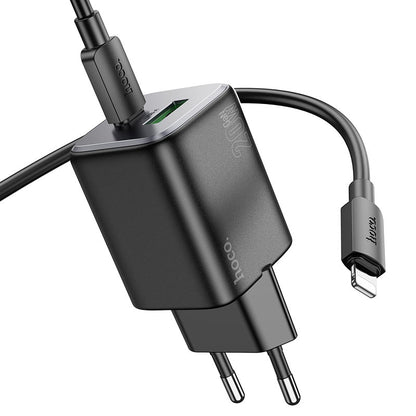 Netzladegerät mit Lightning-Kabel HOCO N41, 20W, 3A, 1 x USB-A - 1 x USB-C, Schwarz