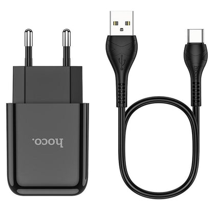 Netzladegerät mit USB-C Kabel HOCO N2, 10W, 2A, 1 x USB-A, Schwarz