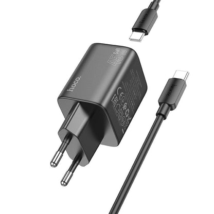 Netzwerkladegerät mit USB-C-Kabel HOCO N42, 45 W, 3 A, 2 x USB-C, Schwarz