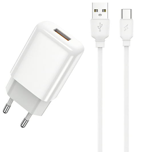 Netzwerkladegerät mit USB-C-Kabel Prestico F7S, 12 W, 2,4 A, 1 x USB-A, Weiß