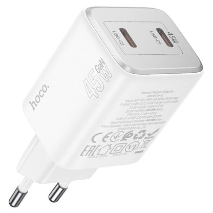 HOCO N42 Power Adapter with Lightning Cable, 45W, 3A, 2 x USB-C, White