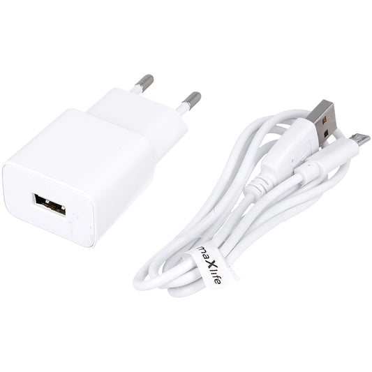 MaXlife MXTC-01 MicroUSB Cable Charger, 10.5W, 2.1A, 1 x USB-A, White