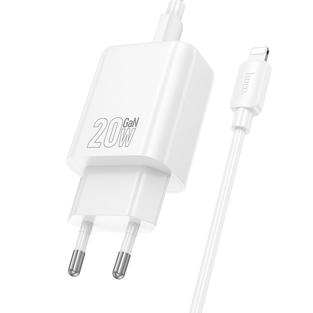 Netzladegerät mit Lightning-Kabel HOCO N61, 20W, 3A, 1 x USB-A - 1 x USB-C, Weiß