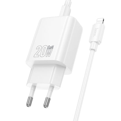 Netzladegerät mit Lightning-Kabel HOCO N61, 20W, 3A, 1 x USB-A - 1 x USB-C, Weiß