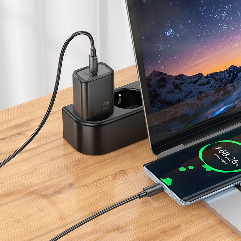 Netzladegerät mit USB-C Kabel HOCO N62, 30W, 3A, 1 x USB-C, Schwarz
