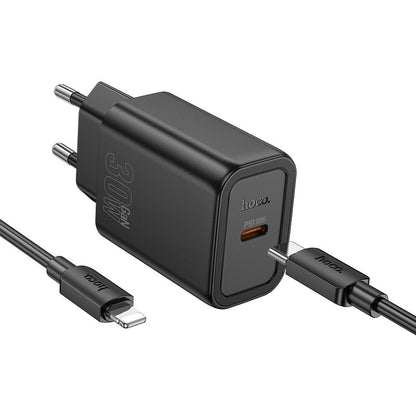 Netzladegerät mit Lightning-Kabel HOCO N62, 30W, 3A, 1 x USB-C, Schwarz