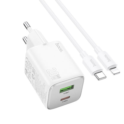 Network Charger with Lightning Cable HOCO N41, 20W, 3A, 1 x USB-A - 1 x USB-C, White