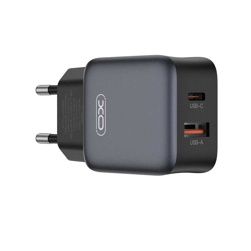 Netzladegerät mit Lightning-Kabel XO Design L156, 30W, 3A, 1 x USB-A - 1 x USB-C, Schwarz