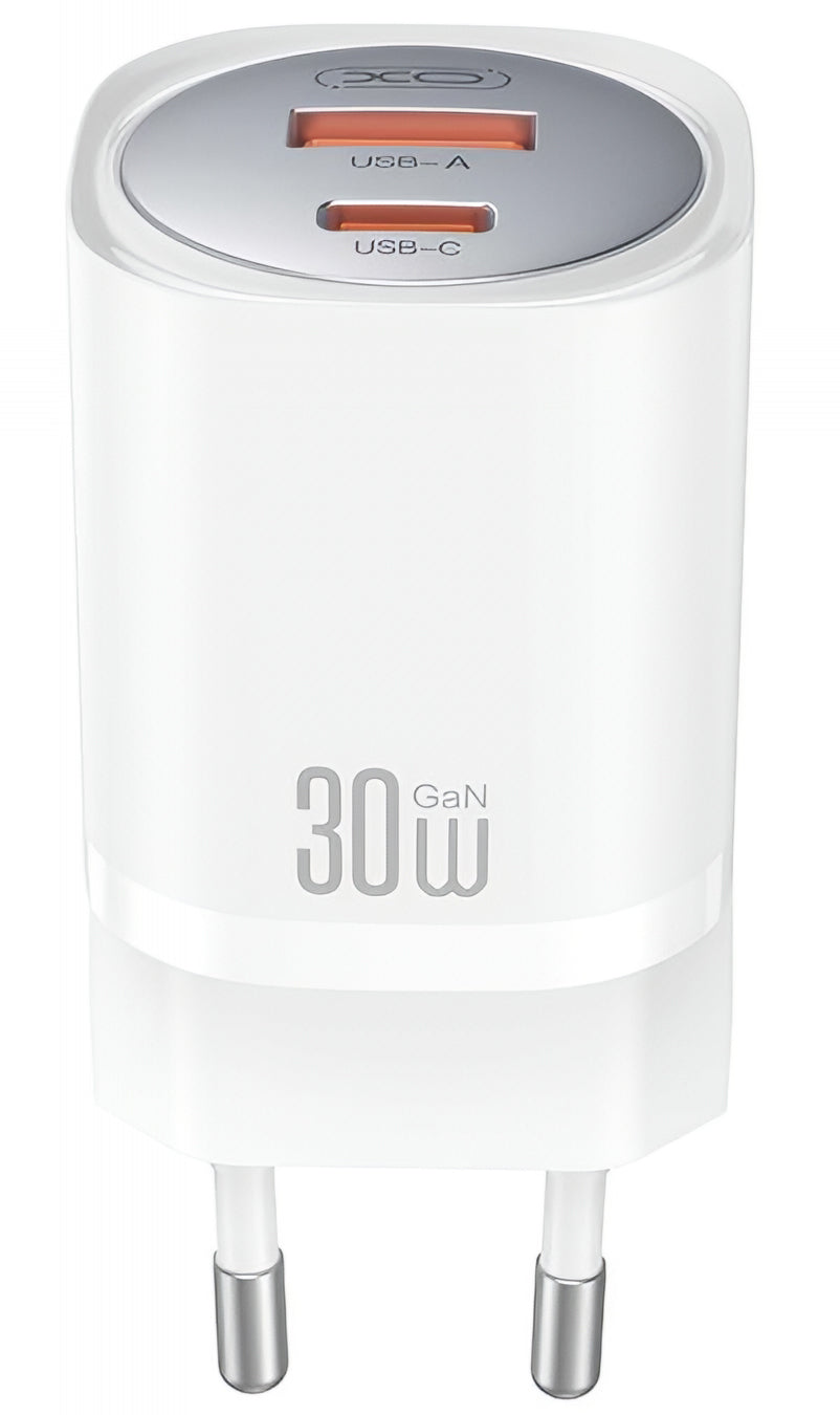 Netzladegerät mit Lightning-Kabel XO Design CE21, 30W, 3A, 1 x USB-A - 1 x USB-C, Weiß
