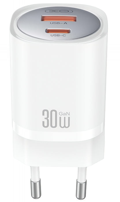 Netzladegerät mit Lightning-Kabel XO Design CE21, 30W, 3A, 1 x USB-A - 1 x USB-C, Weiß