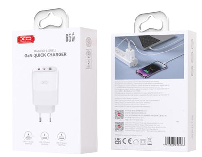 Netzladegerät mit USB-C Kabel XO Design L139, 65W, 4.5A, 1 x USB-A - 2 x USB-C, Weiß