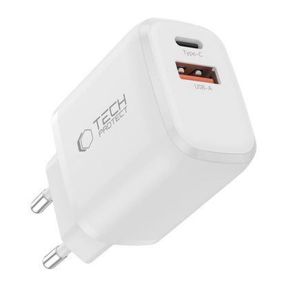 Netzteil mit Lightning-Kabel Tech-Protect NCA20, 20W, 3A, 1 x USB-A - 1 x USB-C, Weiß