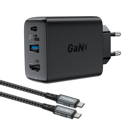 Netzwerkkabel-Ladegerät Acefast A17 TV Hub, 65W, 3A, 1 x HDMI - 1 x USB-A - 1 x USB-C, Schwarz 