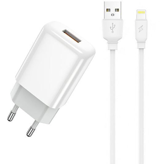 Prestico F7S Network Charger with Lightning Cable, 12W, 2.4A, 1 x USB-A, White 