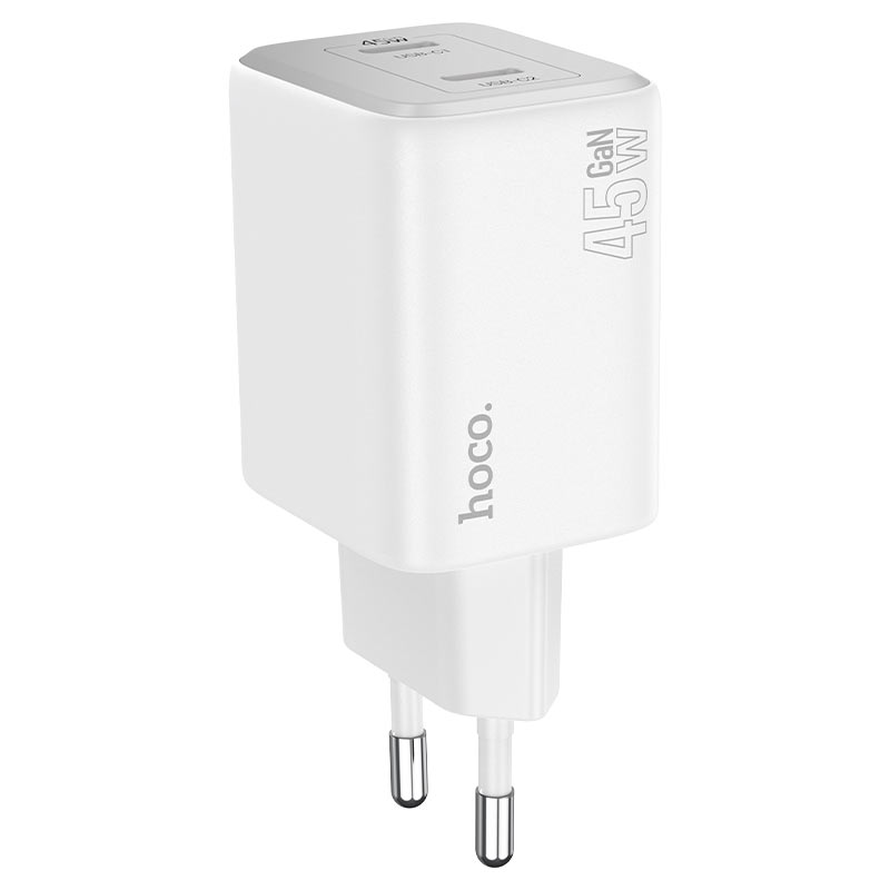 HOCO N42 Power Adapter with Lightning Cable, 45W, 3A, 2 x USB-C, White