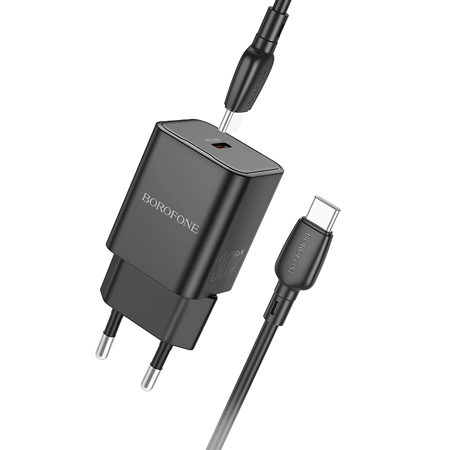 Borofone BN13 Sicherheitsnetzwerk-Ladegerät mit USB-C-Kabel, 30 W, 3 A, 1 x USB-C, Schwarz