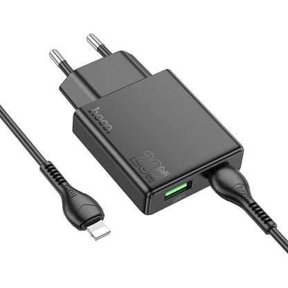 Netzladegerät mit Lightning-Kabel HOCO N38, 20W, 3A, 1 x USB-A - 1 x USB-C, Schwarz