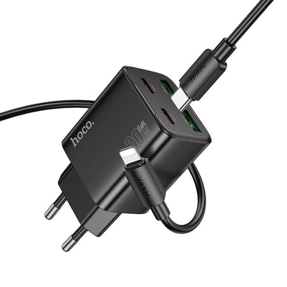 Netzladegerät mit Lightning-Kabel HOCO N55, 20W, 3A, 2 x USB-A - 2 x USB-C, Schwarz