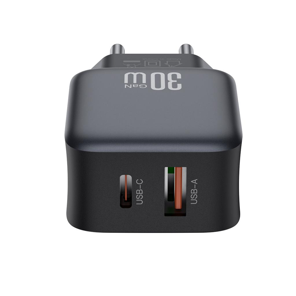 Netzladegerät mit Lightning-Kabel XO Design L156, 30W, 3A, 1 x USB-A - 1 x USB-C, Schwarz