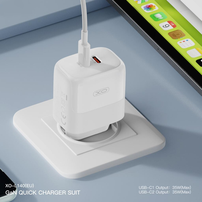 Netzladegerät mit USB-C Kabel XO Design L140, 35W, 3A, 2 x USB-C, Weiß