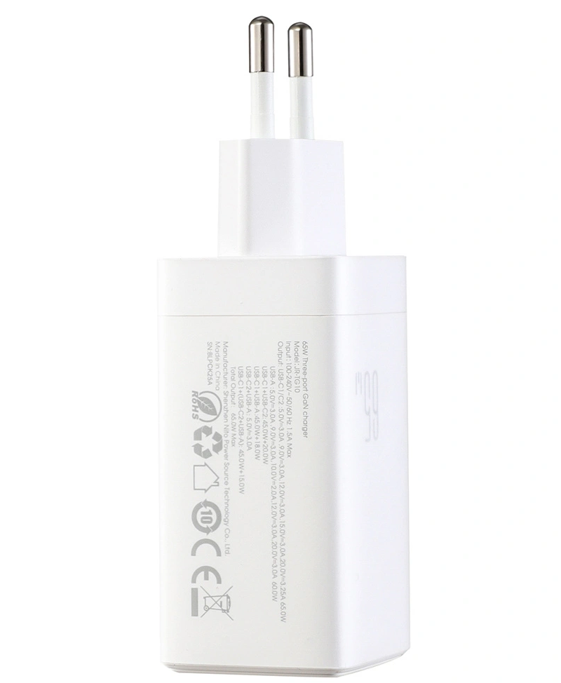 Joyroom JR-TG10 USB-C Network Charger with Cable, 65W, 3.25A, 1 x USB-A - 2 x USB-C, White