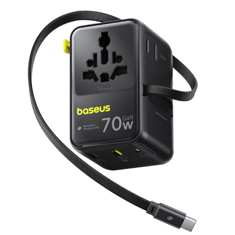 Netzteil mit USB-C-Kabel Baseus Travel EnerCore CG11, 70W, 2 x Steckdose - 1 x USB-C - 2 x USB-A, Schwarz E0307E00