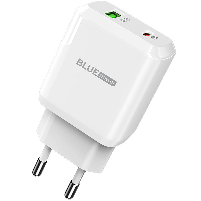 Netzwerkladegerät mit Lightning-Kabel BLUE Power BLN5, 20 W, 3 A, 1 x USB-A – 1 x USB-C, Weiß