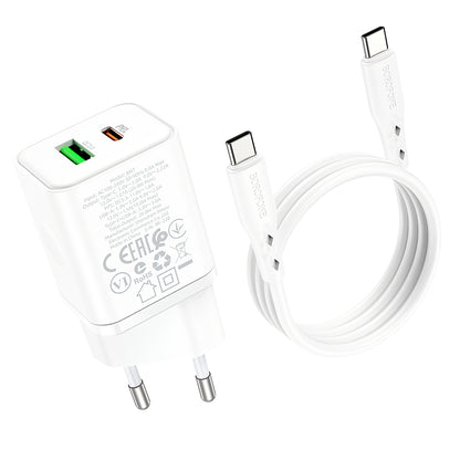 Borofone BN7 Netzwerkladegerät mit USB-C-Kabel, 20 W, 3 A, 1 x USB-A – 1 x USB-C, Weiß