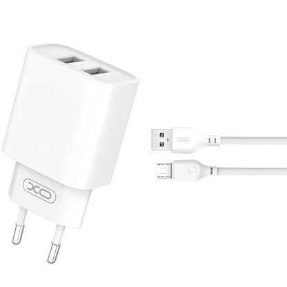 Netzwerkladegerät mit MicroUSB-Kabel XO Design CE02C, 10,5 W, 2,1 A, 2 x USB-A, Weiß