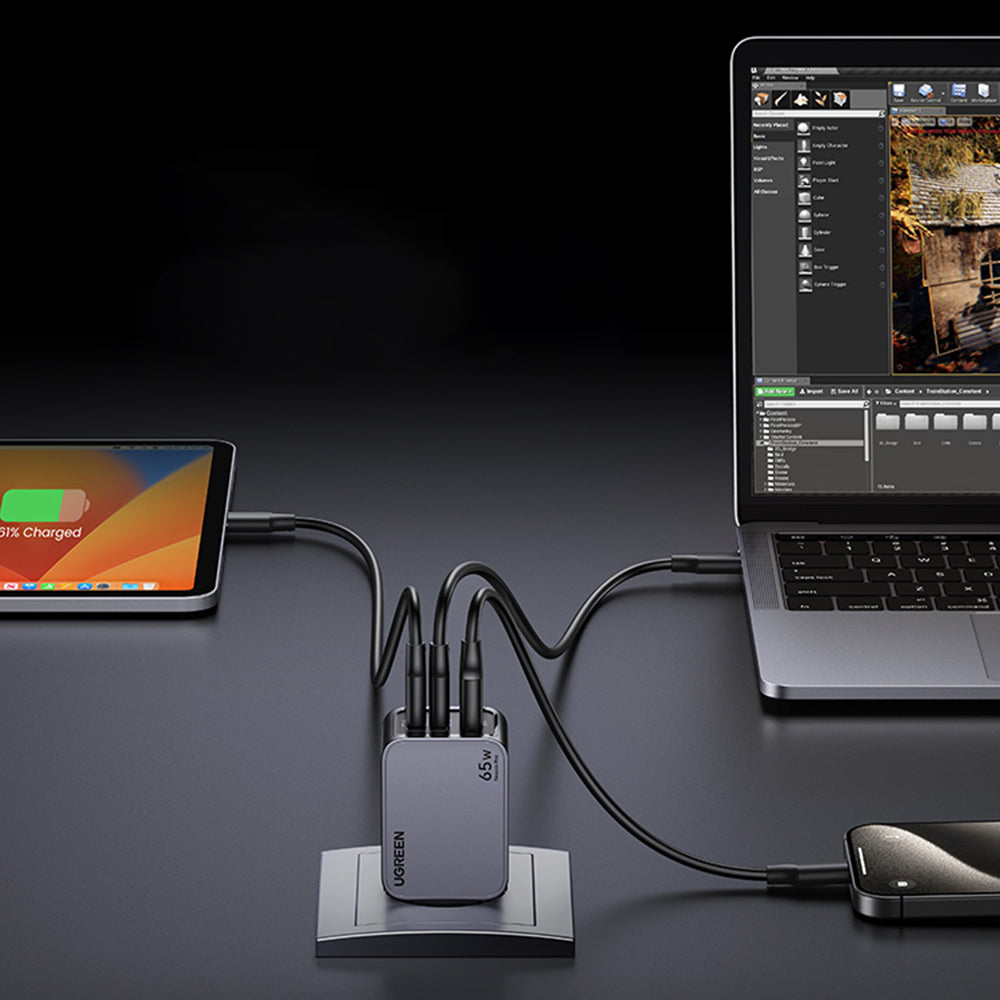Netzladegerät mit USB-C Kabel UGREEN X755 Nexode Pro, 65W, 3A, 1 x USB-A - 2 x USB-C, Grau
