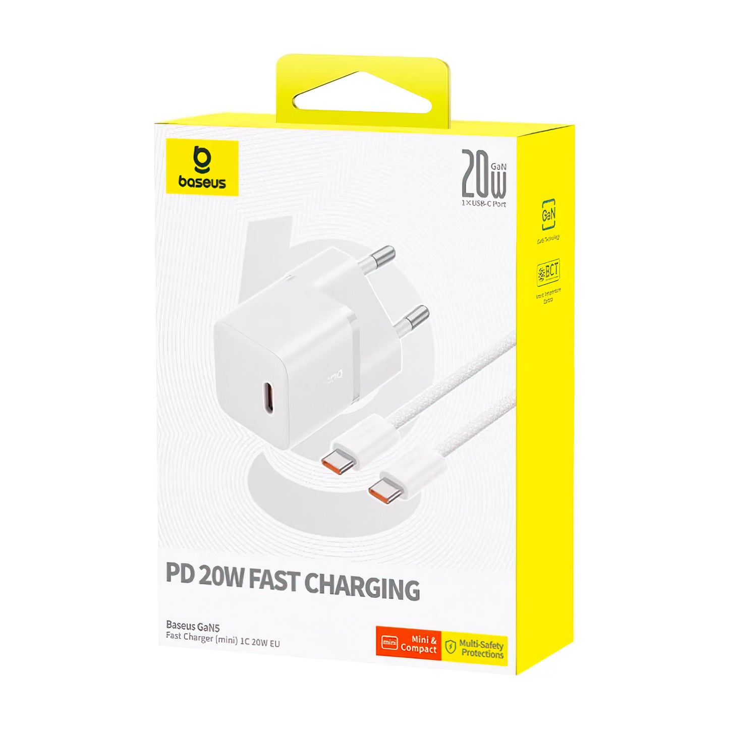 Netzladegerät mit USB-C Kabel Baseus GaN5, 20W, 3A, 1 x USB-C, Weiß P10110900213-01
