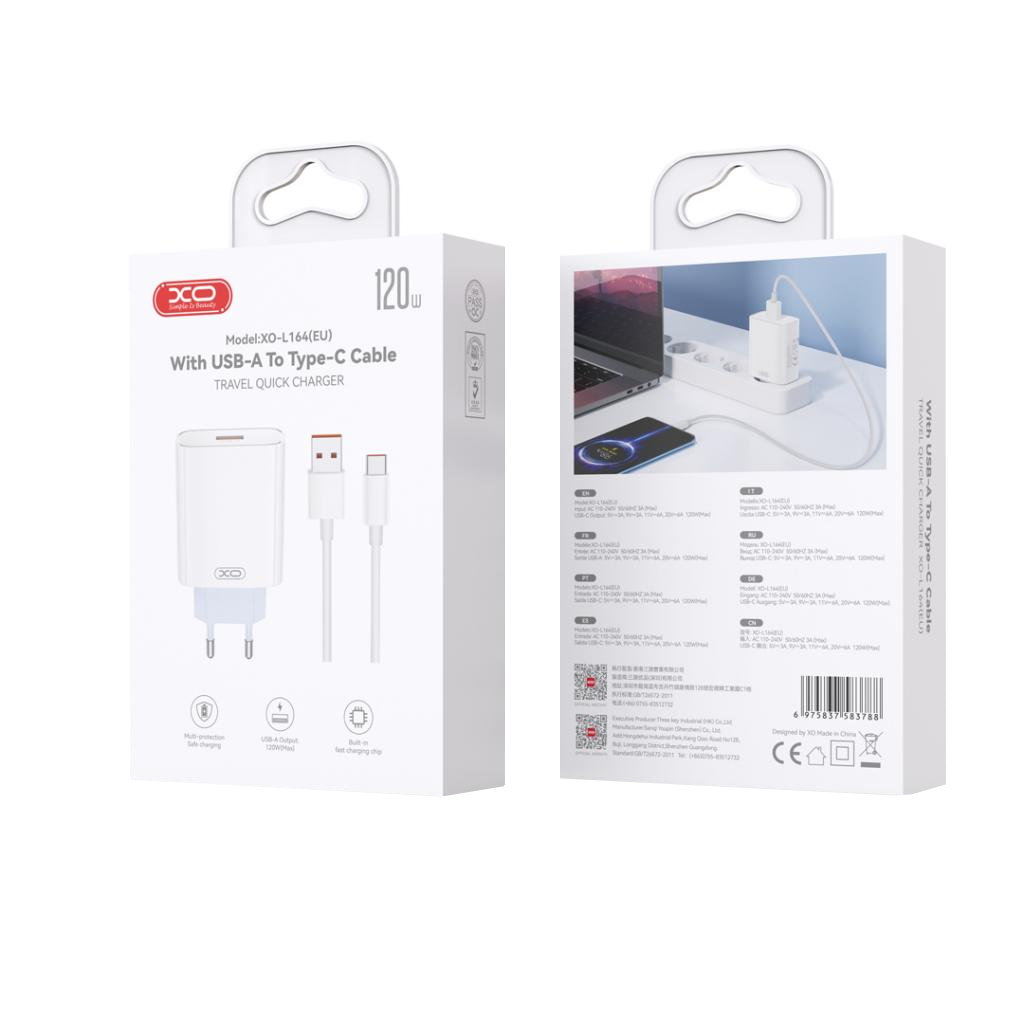 Netzladegerät mit USB-C Kabel XO Design L164, 30W, 1 x USB-A, Weiß
