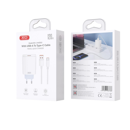 Netzladegerät mit USB-C Kabel XO Design L164, 30W, 1 x USB-A, Weiß