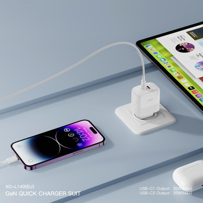 Netzladegerät mit USB-C Kabel XO Design L140, 35W, 3A, 2 x USB-C, Weiß