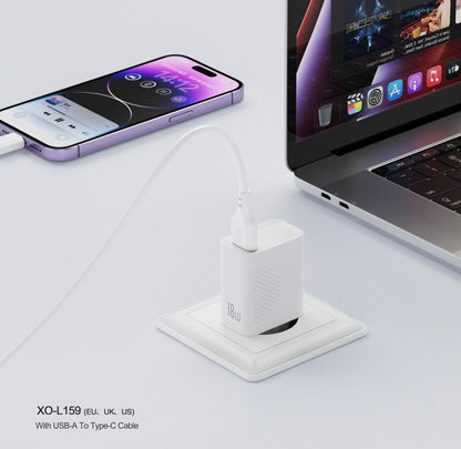 Netzladegerät mit microUSB-Kabel XO Design L159, 18W, 3A, 1 x USB-A, Weiß