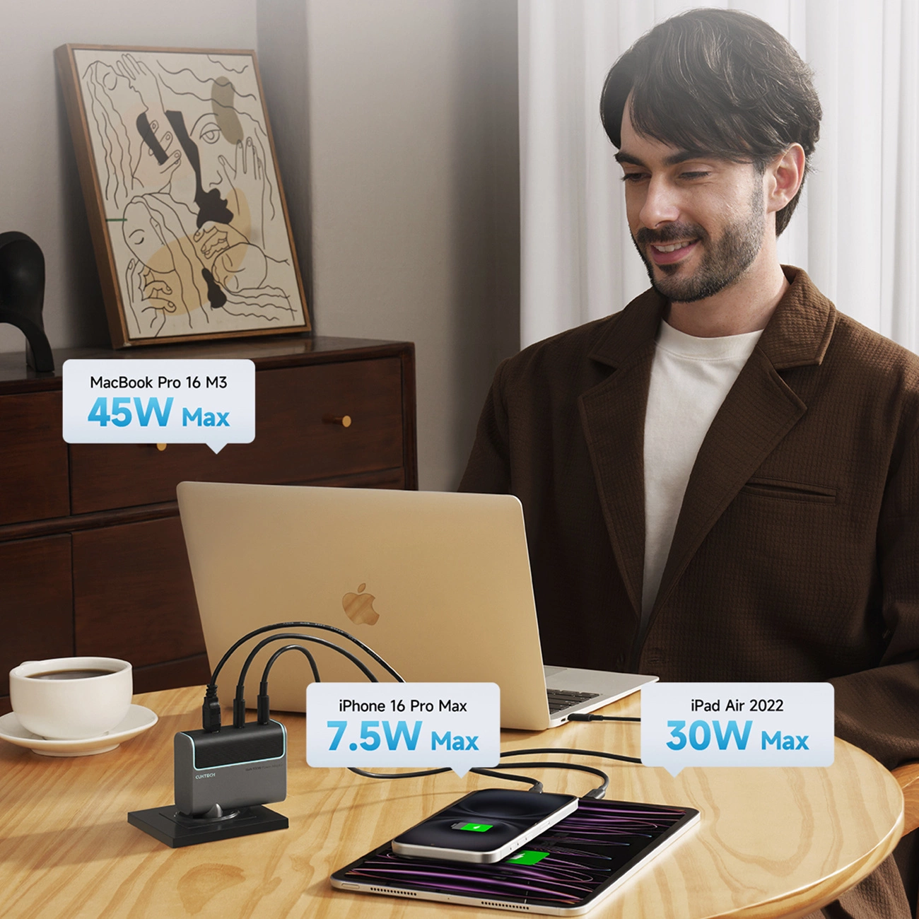 Netzladegerät mit USB-C Kabel Cuktech, 100W, 5A, 1 x USB-A - 2 x USB-C, Grau CUKAD1003EUG