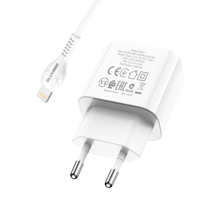 Netzwerkladegerät mit Lightning-Kabel BLUE Power BBN3, 20 W, 3 A, 1 x USB-C, Weiß