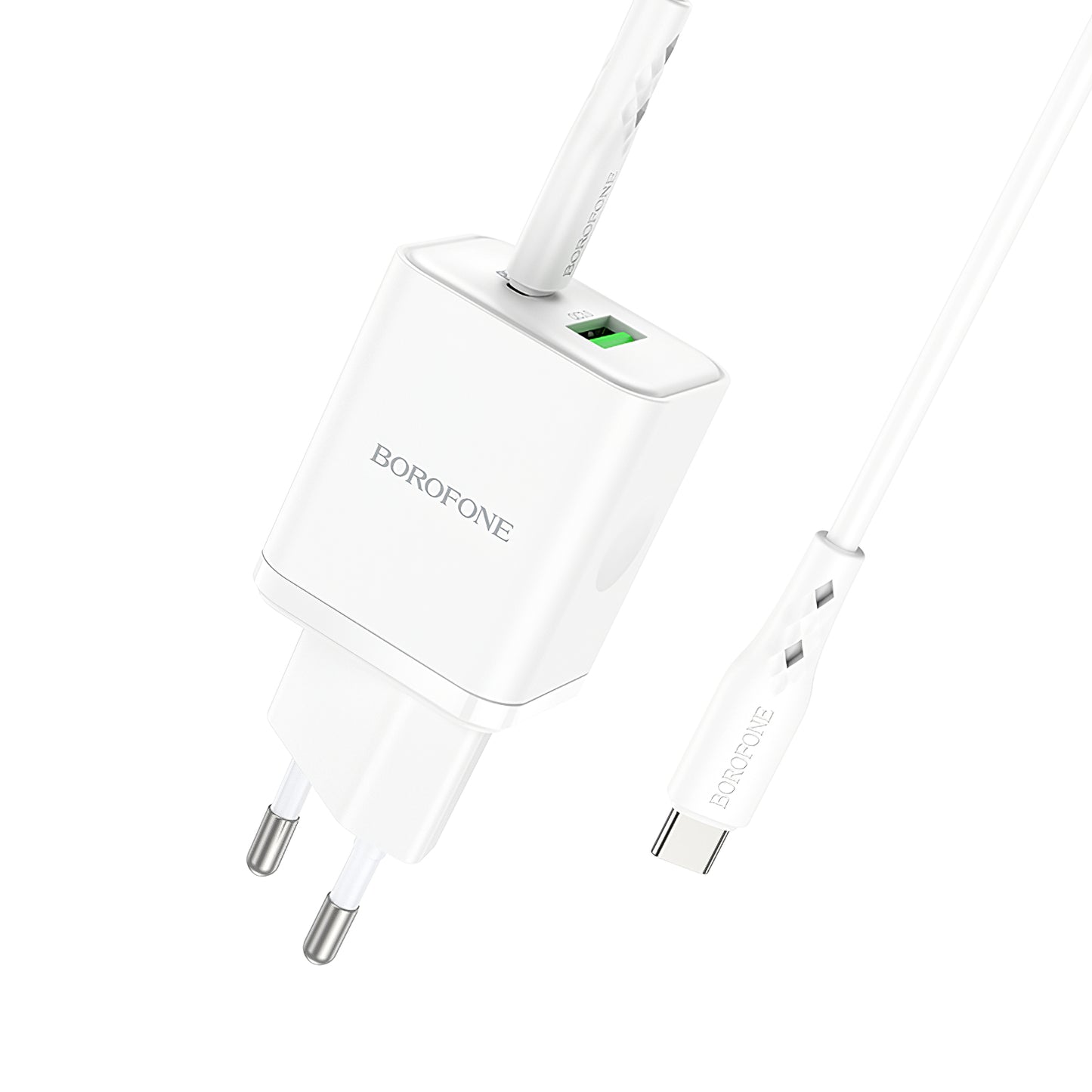 Borofone BN7 Netzwerkladegerät mit USB-C-Kabel, 20 W, 3 A, 1 x USB-A – 1 x USB-C, Weiß