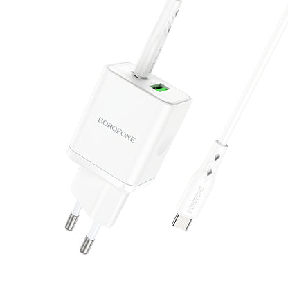 Borofone BN7 Netzwerkladegerät mit USB-C-Kabel, 20 W, 3 A, 1 x USB-A – 1 x USB-C, Weiß